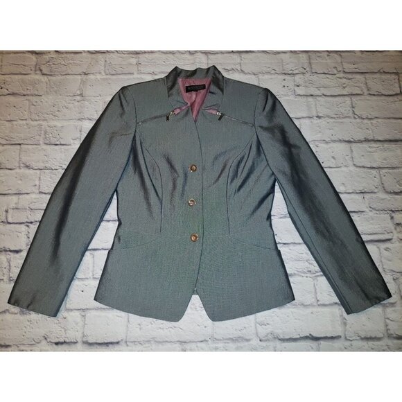Pre-owned John Meyer Women's Size 8 Reflective Grey Blazer - Picture 1 of 9